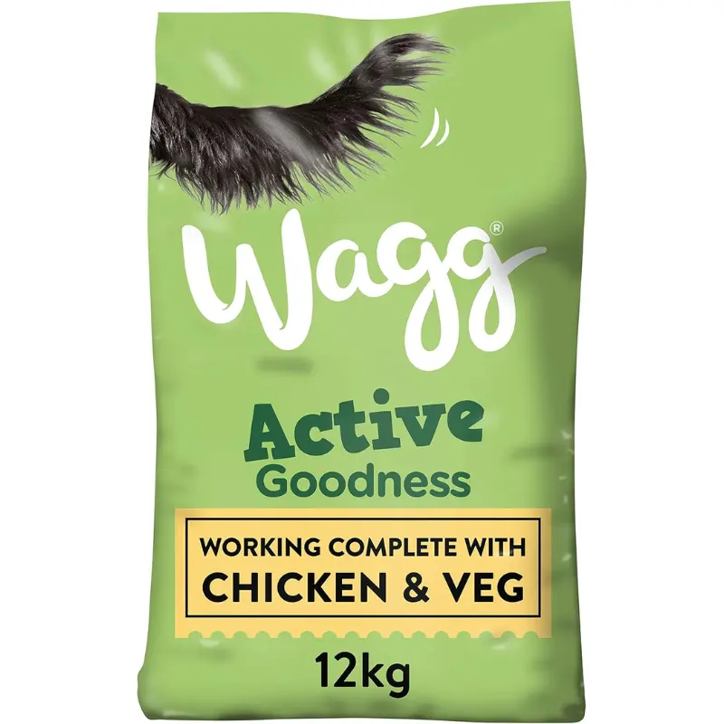 Wagg Active Goodness Complete Dry Adult Dog Food Chicken & Veg 12kg - For All Active Working Dog Breeds