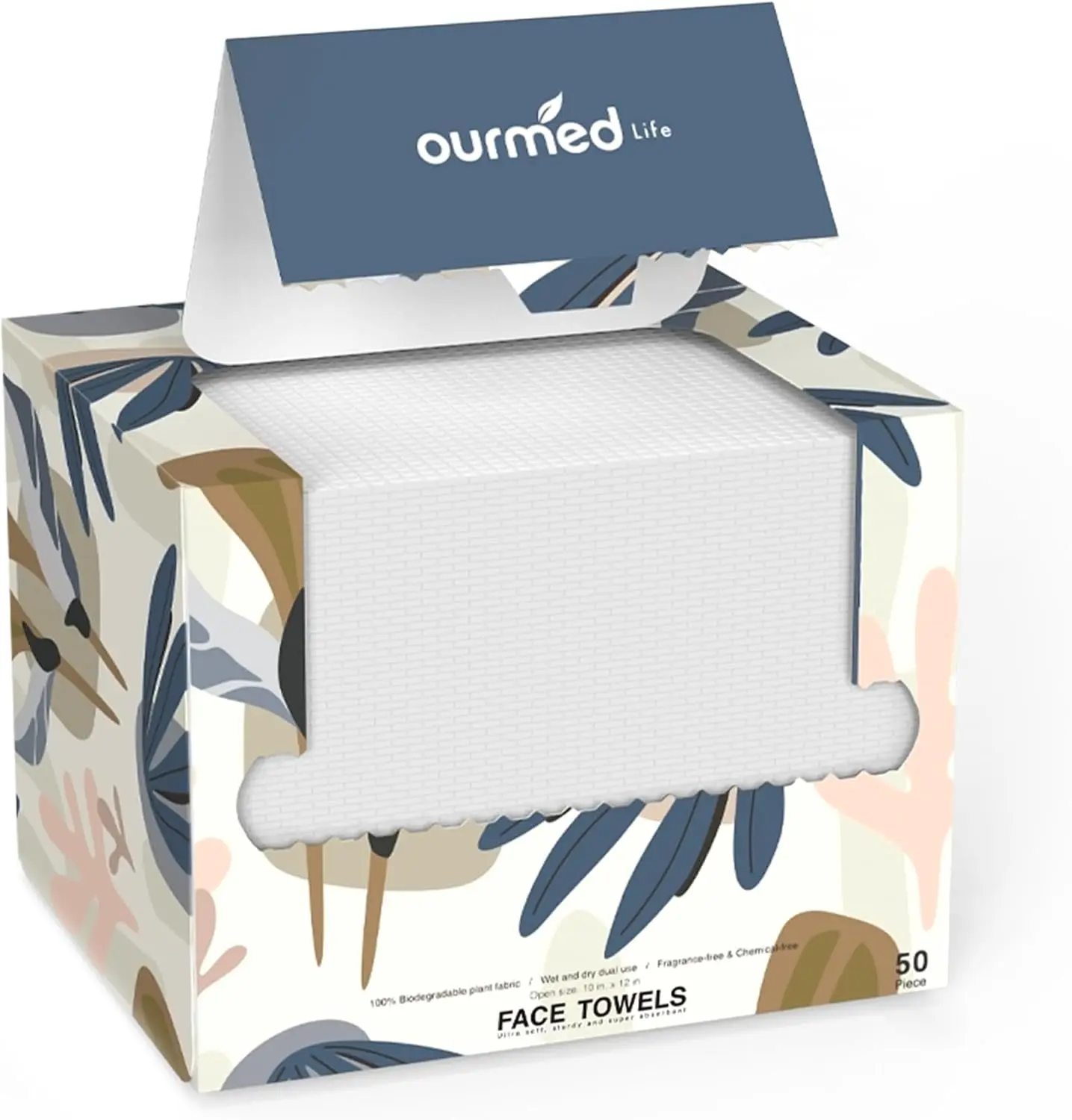 Ourmed Life Disposable Face Towel | Lint-Free Biodegradable Towels | Face Clean Dry Makeup Remover Wipes | Super Soft & Thick for Sensitive Skin | 10-Inch X 12-Inch Extra Large | 50 Count