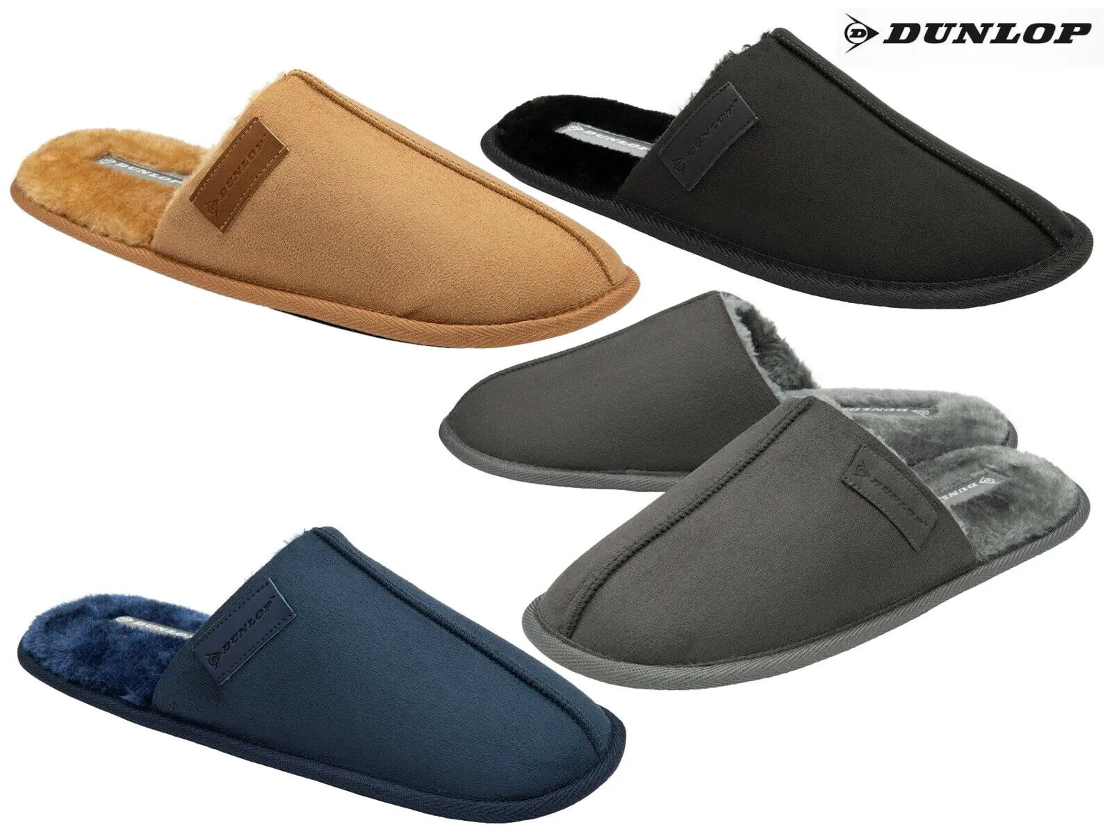 Dunlop Mule Slipper Soft Faux Suede Slip on Hard Sole Avaliable in 6 Sizes (7-12), 4 colours (Black, Navy, Tan & Grey)