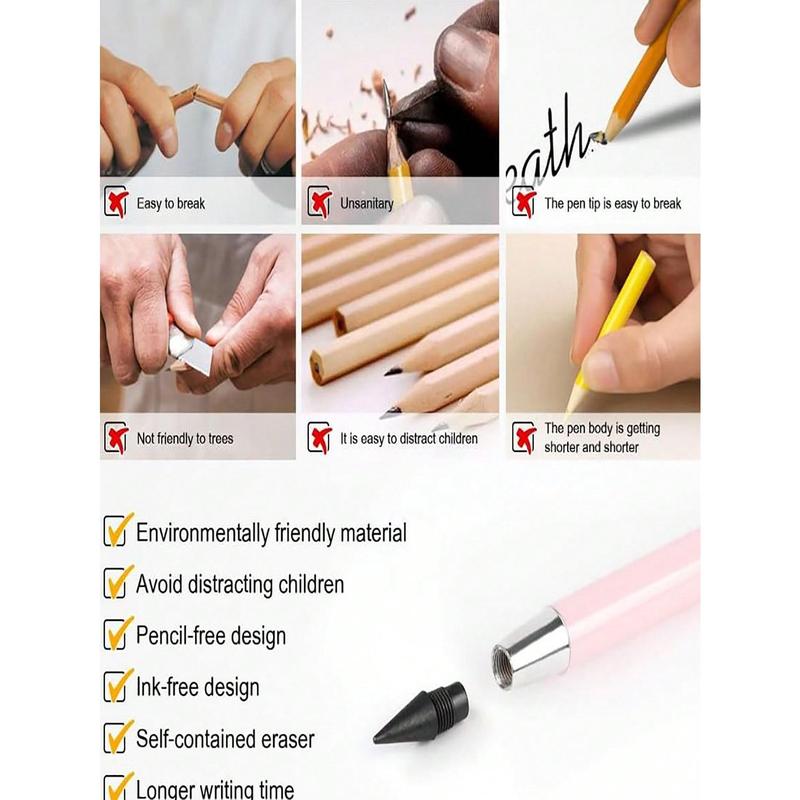 6 Inkless Pencils, Eternal Pencil Infinity Pencil With Eraser, Reusable Infinity Pencil With 6 Additional Replaceable Nibs, Back To School Eternal Pencil Permanent Pencil Home Office School Writing Drawing, Halloween, Christmas Day Gift Filling Back To Sc 2