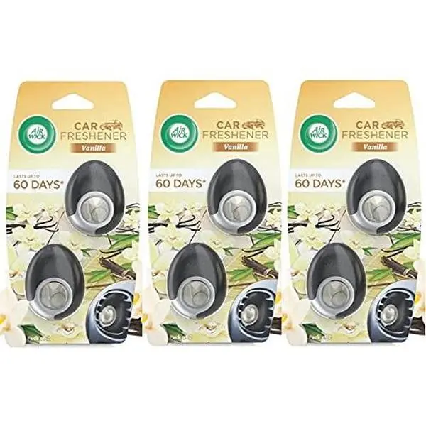 6 x 2.5ml Airwick Car Air Freshener Vent Clip On Diffuser+Refill - Vanilla