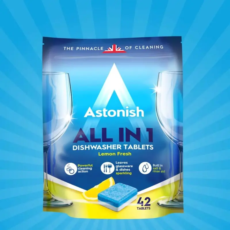 Astonish All In 1 Powerful Cleaning Dishwasher Tablets with Salt and Rinse Aid, Pack of 42 Tablets, Lemon Fresh Household 1
