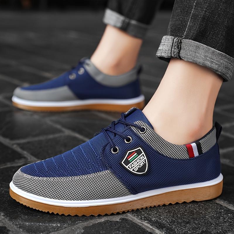 Elevate Your Walk: English-Style Men's Canvas Sneakers - Comfortable, All-Season, Solid-Color Lace-ups Closed Trainer Runner Training Athletic Running Sports Shoes Boy Casual Footwear Walking Shoes 7