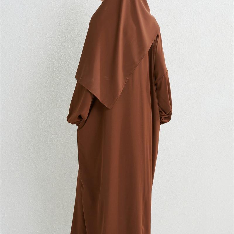 HS10049  High Quality Fabric Solid Color Hooded Robe abayas 4