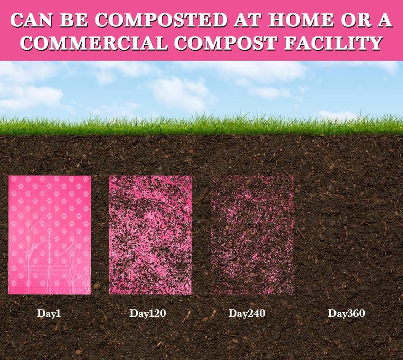 Dog Poo Bags 240 Pink Large Poop bags with Dispenser,Super Strong 100% Leak Proof Poo bags dogs rolls with Corn Starch Compostable 3