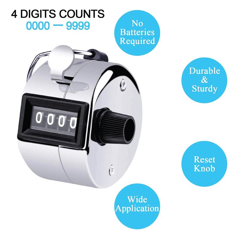 Hand Tally Counter with Metal Finger Ring Hoop Holder, 4-Digit Lap Trackers Counter Manual Clicker for Golf, Sport Stadium Coach Referees, Knitting, School Event 1