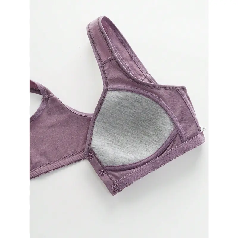 3pcs Set Front Button Closure Wireless Bra, Comfortable & Breathable Ladies Lingerie Lace Womenswear Comfy Basic Minimalist 5
