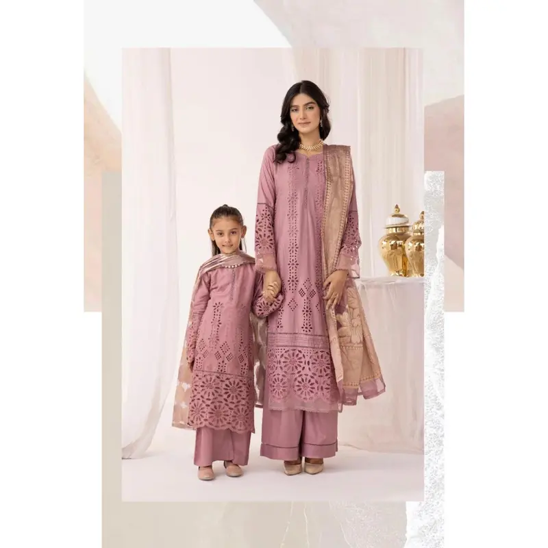 SIMRANS ‘IVY’ | Embroidered Chikankari Mother & Daughter Readymade | SM562 (Pink) 0
