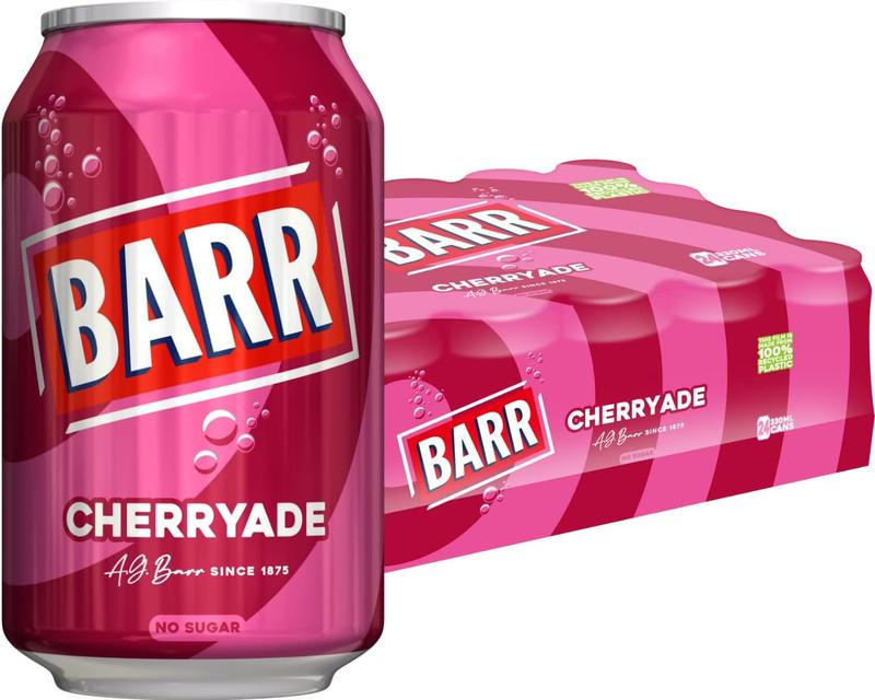 Product Introduction of BARR Cherryade Zero Sugar | Fizzy Cherry Flavored Drink | 24 x 330ml Cans for Refreshing Enjoyment Beverage Sweet Tangy Berry 2