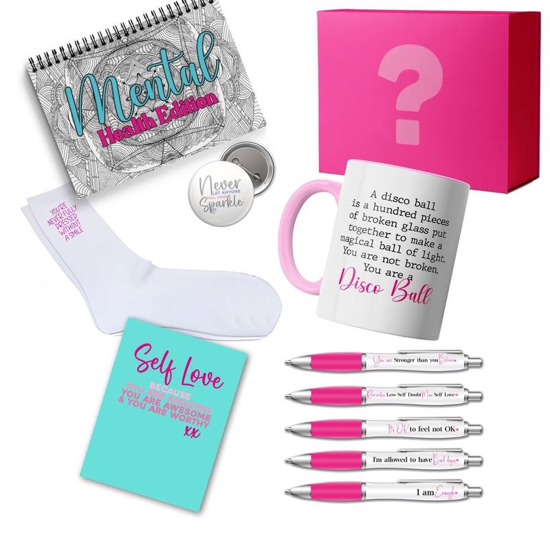 Mental Health Mystery Bundle 6 items Stationery & Drinkware includes Mug, Pens, Badge, Greeting card and more Homeware 3