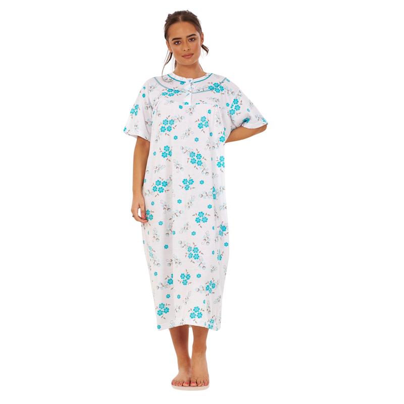 Product Introduction of Women's Long Night Dress 100% Cotton Short Sleeve Crew Neck Floral Print Breathable Comfortable Nightwear and Loungewear Outfit 4