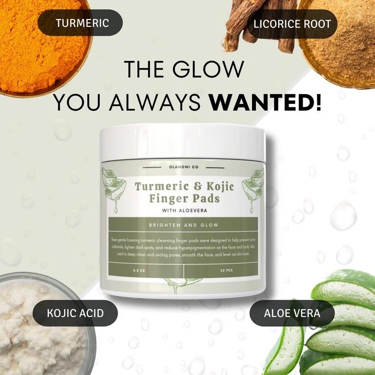 Kojic Acid and Turmeric Exfoliating Cleansing Pads with Aloe Vera SkinCare moisturiser Serum Brightening Daily Discoloration Sunscreen Smoother Radiance Lemon 1