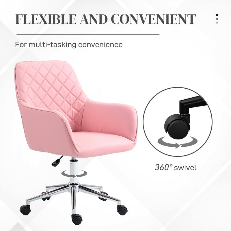 Vinsetto Office Desk Chair, Leather-Feel Fabric Computer Swivel Chair with Rolling Wheels and Adjustable Height for Home, Pink 3
