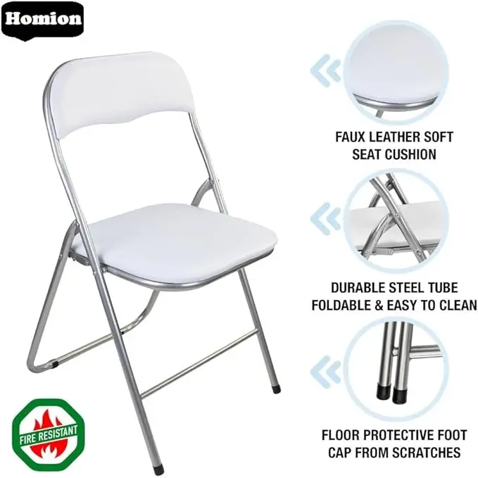 Folding Light Weight Silver Frame Faux Leather Padded Seat Chair 6