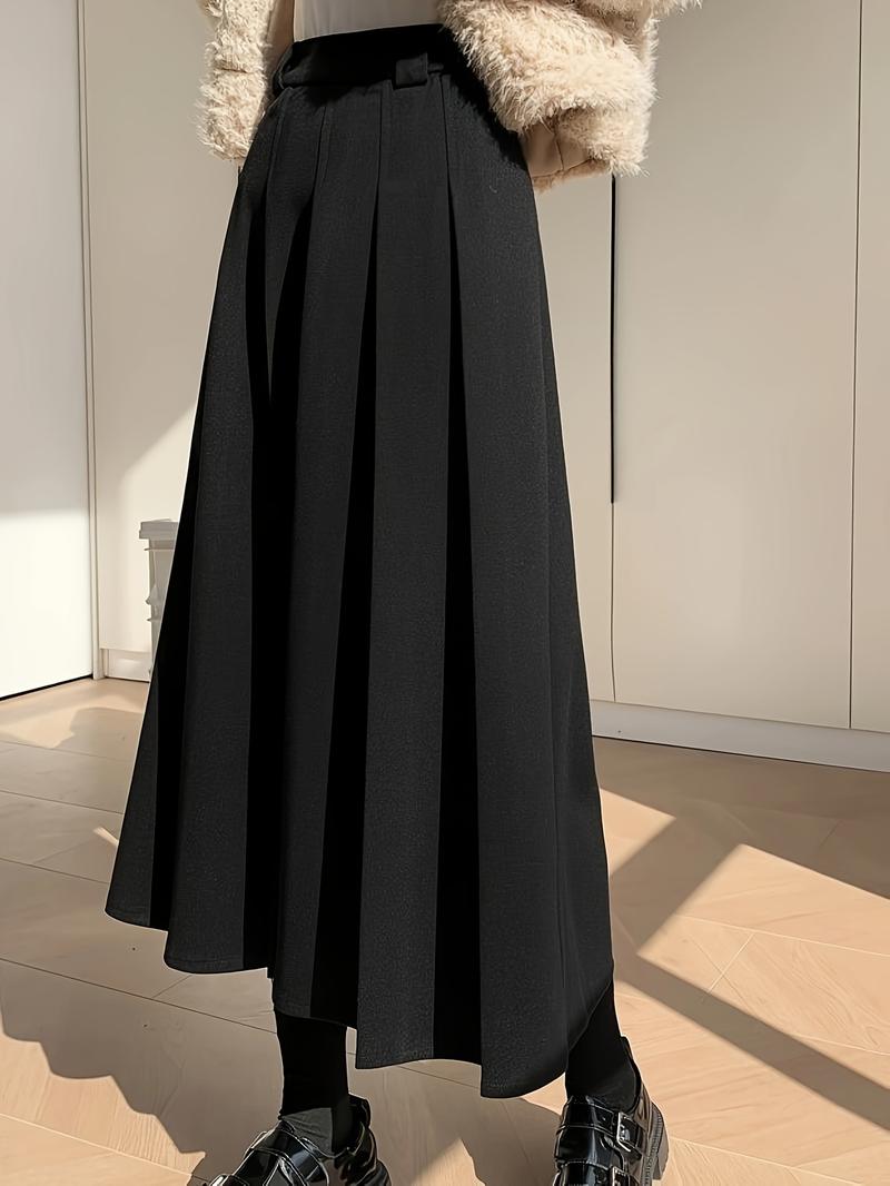 Product Introduction of Chic A-Line Pleated Midi Skirt - 100% Polyester Solid Color Woven Fabric, Beltless Design for Fall/Winter Fashion, Stylish and Comfortable Wear for Women 5