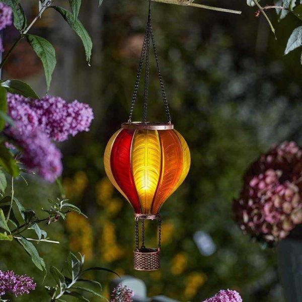Rainbow OR Fiesta Flaming Balloon Smart Solar Hanging Lantern LED Flickering Flame 6