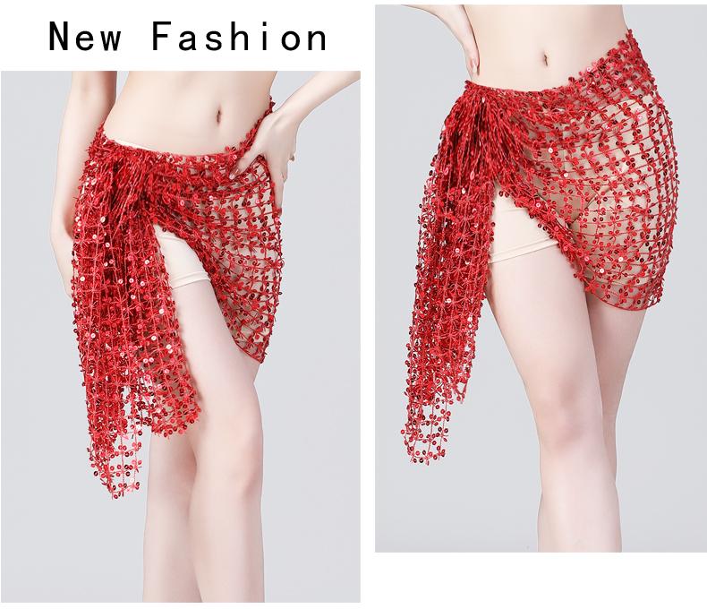 Product Introduction of Hollow belly dance hip scarf Wemen scarf dance sequins Arabic Latin hip scarf sexy belly dance belt wrap skirt 12 colors 12