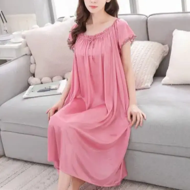 Ladies' 100% Polyester Thin Loose Fitting Nightdress for Loungewear - Nightwear
