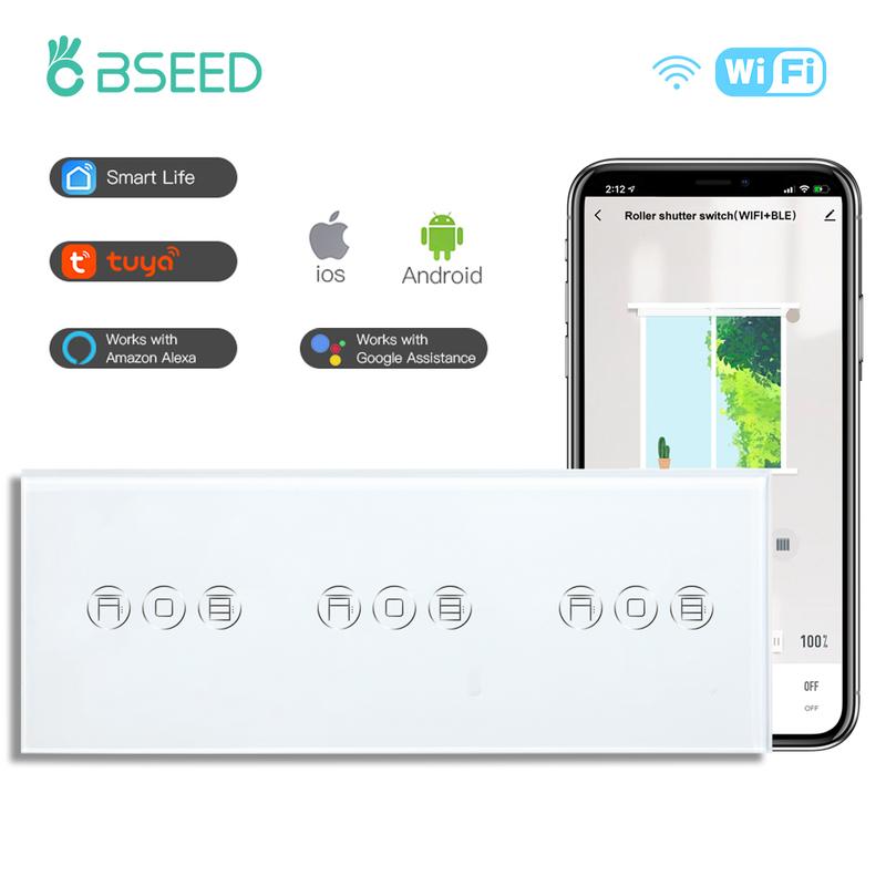 BSEED Wifi Shutter Switches APP Control Led Smart Blind Series White Glass Panel Support Tuya Google Smart Life Roller Shutter 7