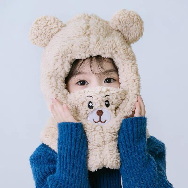 Product Introduction of Trend children's hat winter neck one men's and women's baby ear protection face cap cute bear plush warm fashion 2