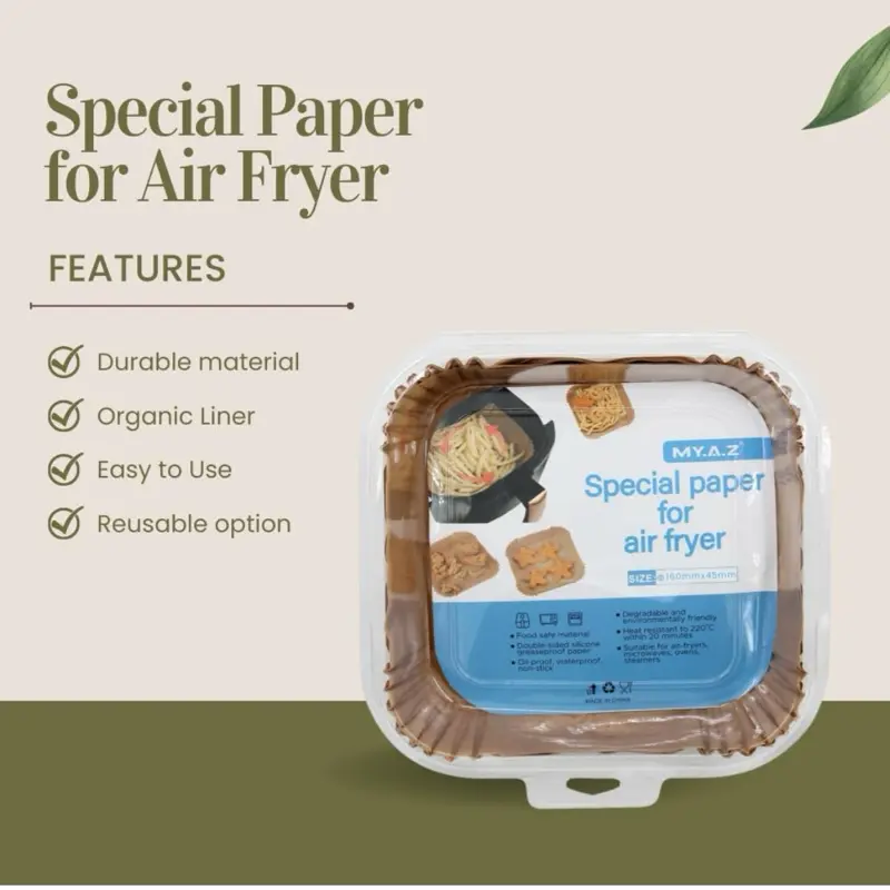 50 Pack Waterproof Air Fryer Paper Non-stick, Heat- resistant, Greaseproof, Baking Utensil and Microwaving