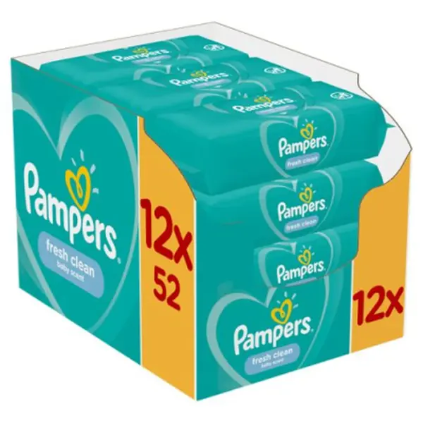 12 x Pampers Fresh Clean Baby Wipes (52 Wipes Each)