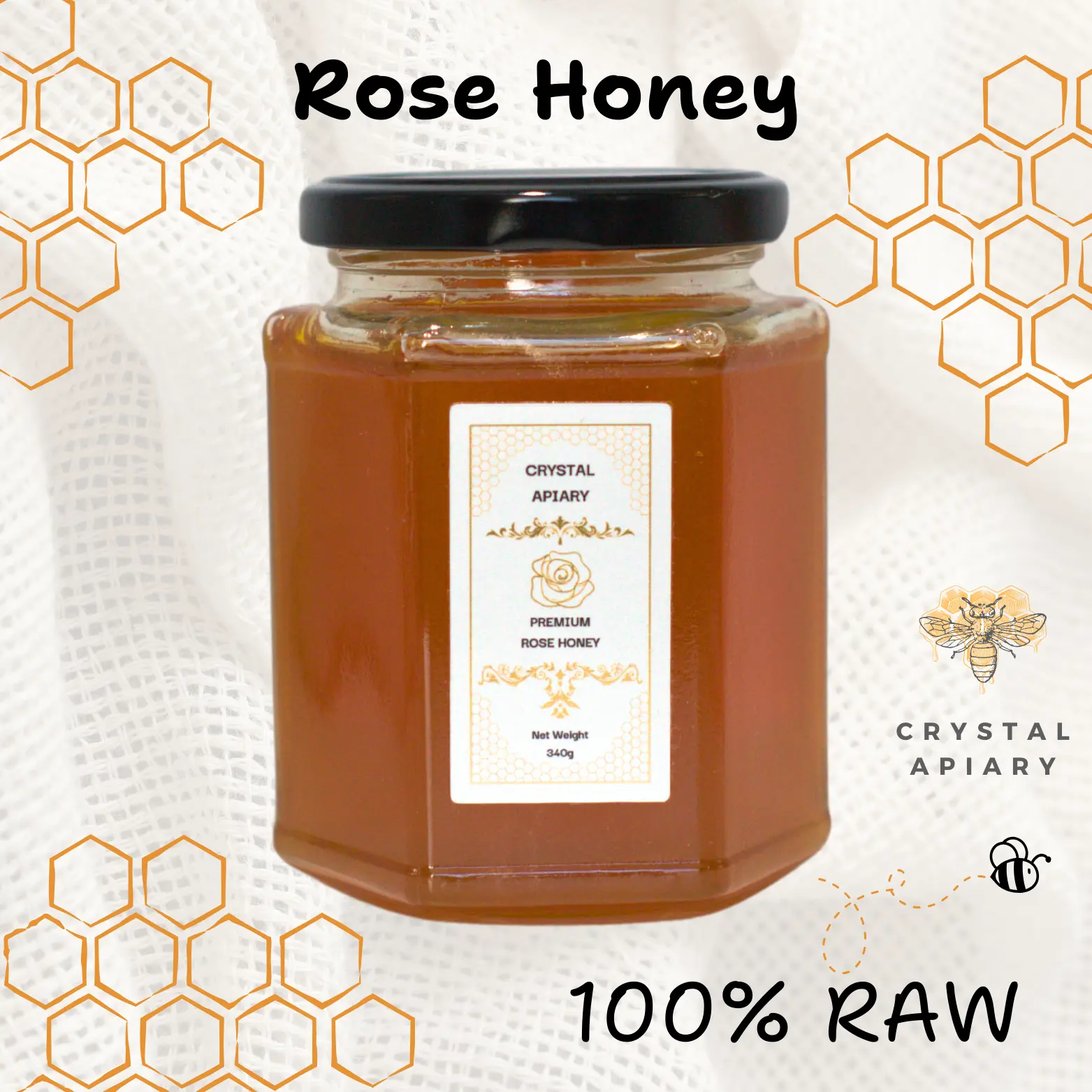 Raw Rose Honey 340g by Crystal Apiary Sweet Floral Flavour
