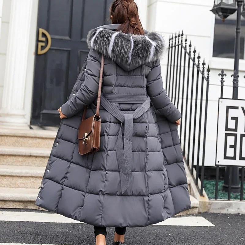 【2025】Long Down Cotton Parkas Coat Female New Winter Over Knee Loose Large Fur Collar Hooded Warm Thick Parkas Women  Padded Overcoat Jackets Tops 0