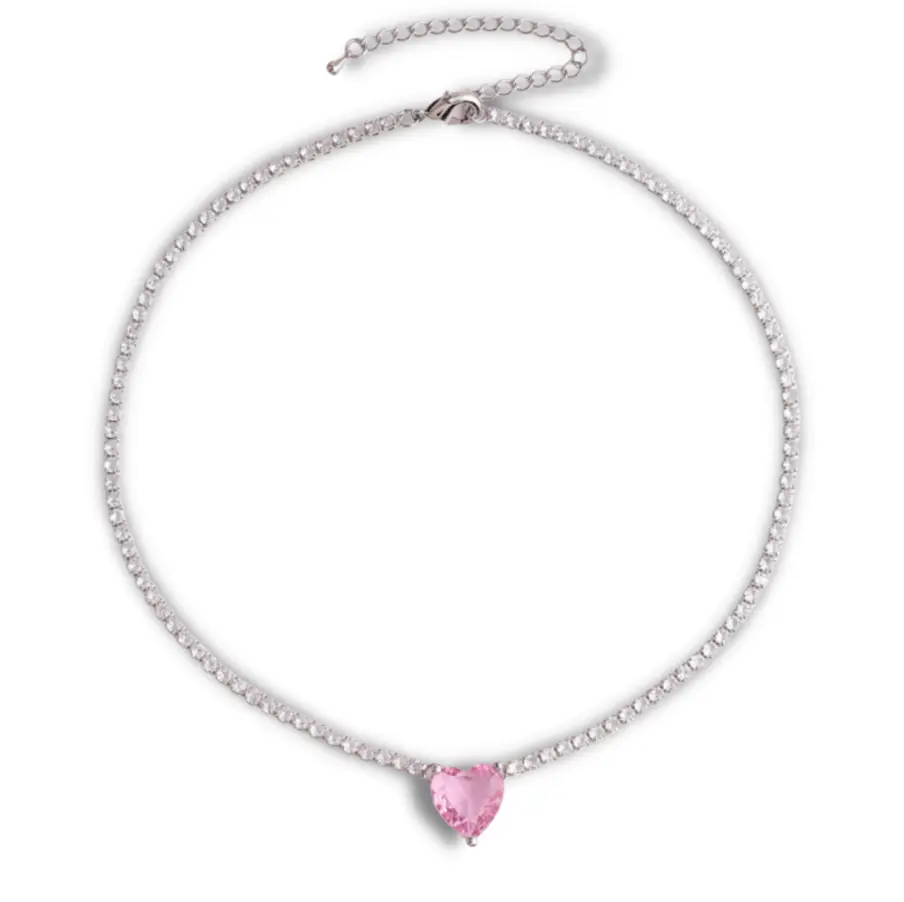 Pink Heart Tennis Choker Necklace