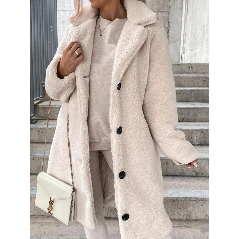 [2024]Autumn and winter  European and n women's wool long-sleeved lapel plush blouse, long jacket0 5