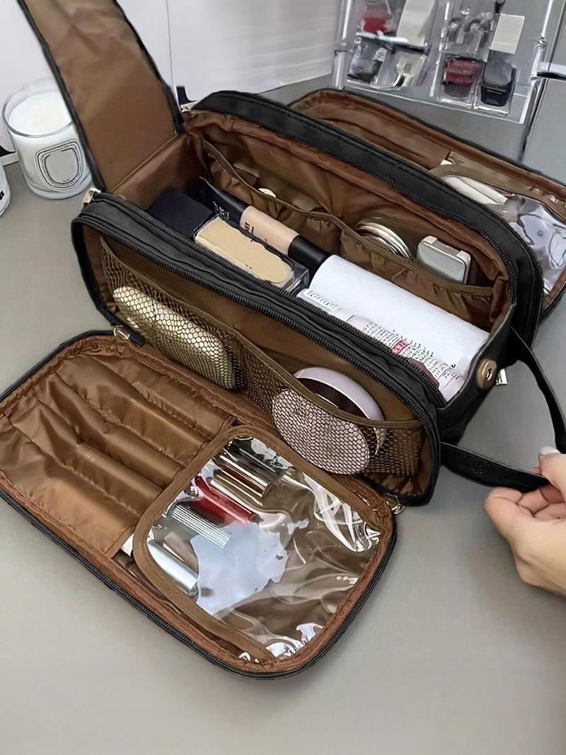 Product Introduction of Portable Makeup Bag, Large Capacity Cosmetic Storage Bag, Back To School Zipper Makeup Organizer Pouch, Versatile Storage Bag for Skincare, Lotion, Cream, Lip Balm, Eyeliners, Makeup Brushes, Stationery, Travel Bag 5