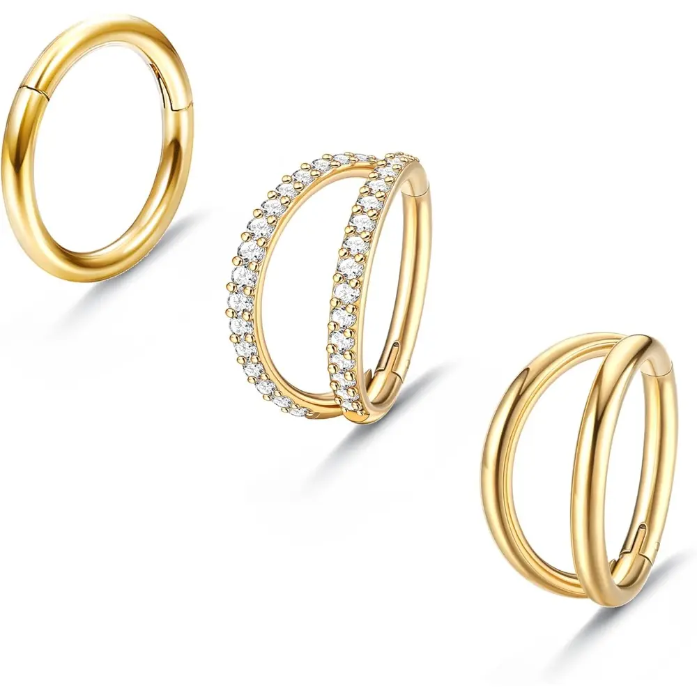 MILACOLATO 3PCS 16G Stainless Steel Nose Rings Hoop for Women Septum Clicker Nose RingsCZ Hinged Segment Septum Lip Nose Rings Helix Cartilage Daith Tragus Earrings Body Piercing Jewelry
