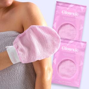 Glowxie Exfoliating Glove and Body Mitt - 2x Pack - Naturally Removes Dead Skin Leaving Smoother Skin - Double Sided - Targets Keratosis Pilaris, Congested Skin, Acne, Ingrown Hairs & Fake Tanning (Pre and Post)