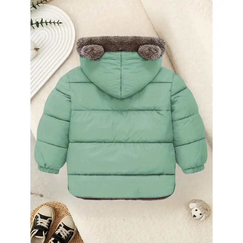 Youngsters' Reversible Fleece-Lined Hooded Jacket - Warm, Windproof Winter Coat for Boys & Girls, Casual Solid Color with Zip Detail 8