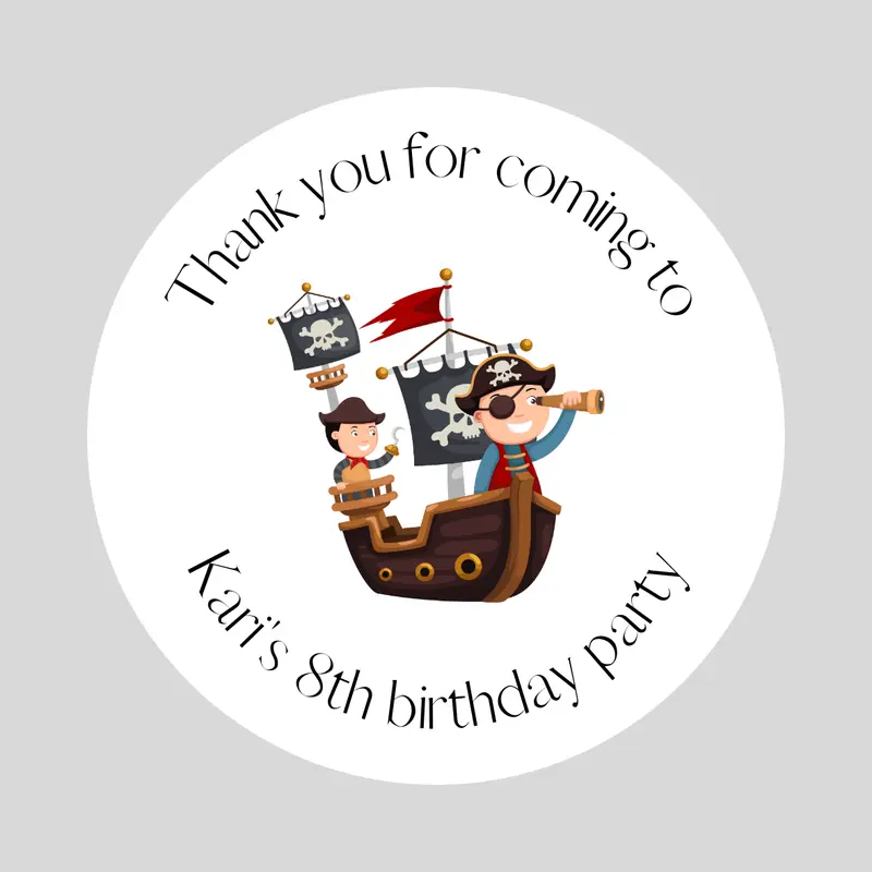 Personalised Pirate Theme Stickers for Kids Sweet Cone Favour Labels - Perfect for Birthday Party and Gift Bags 0