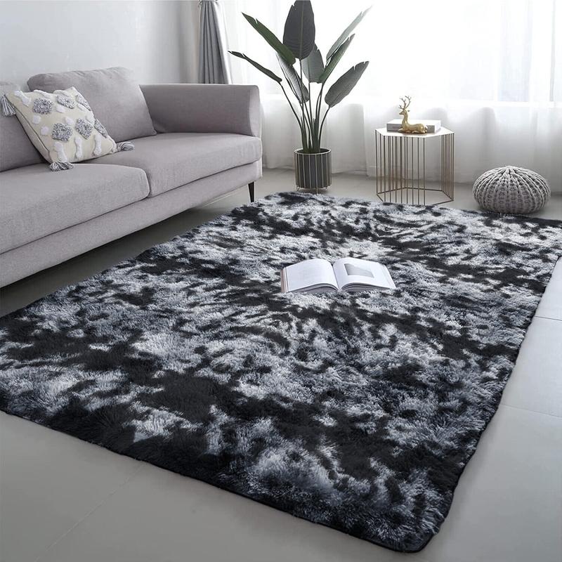Large Shaggy Rug Fluffy Rugs Anti-Slip Living Room Bedroom Soft Carpet Floor Mat Cotton Plaid Non-slip Anti-skid Indoor Black 8