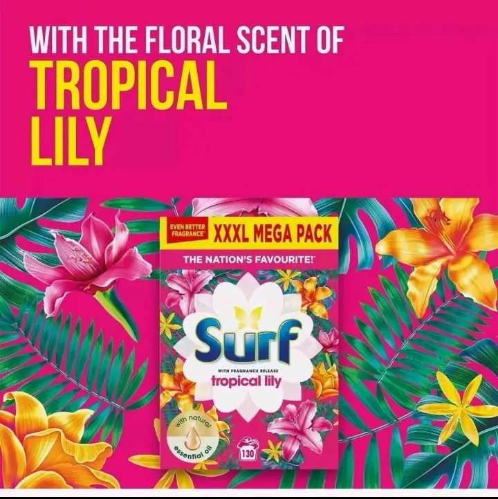 Surf Tropical Laundry Powder - 130 Washes for Household Cleaning Detergent 2