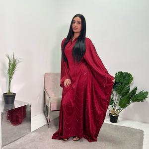 Ladies diamante v neck modest kaftan dress uk onesize 6-20