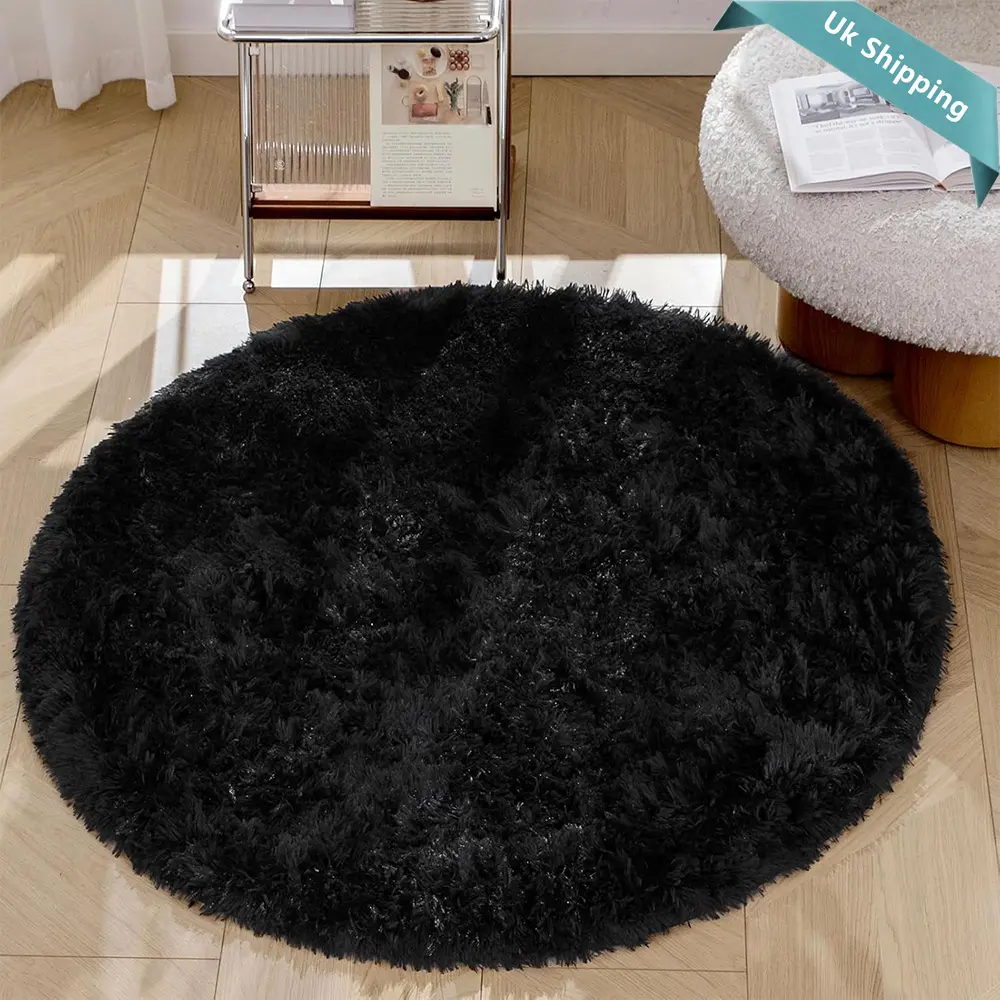 Round Shaggy Rug Living Room Rug, Round Plush Shaggy Carpet, Non-Slip, Fluffy and Super Soft Bedroom Rug, Black – A Perfect Gift