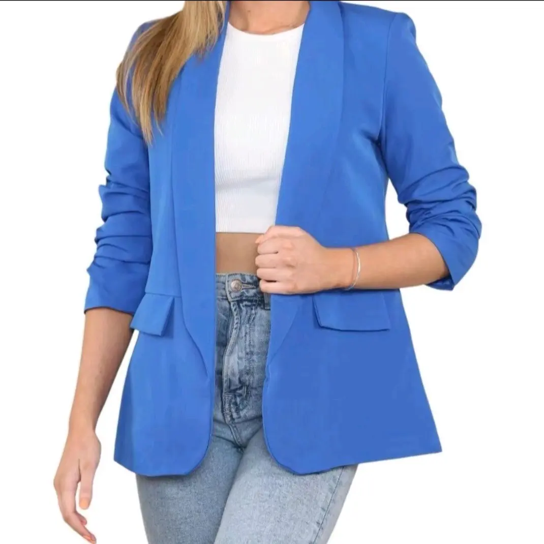Ladies Ruched Sleeve Open Lined Blazer for Womenswear casual comfortable Formal Coat