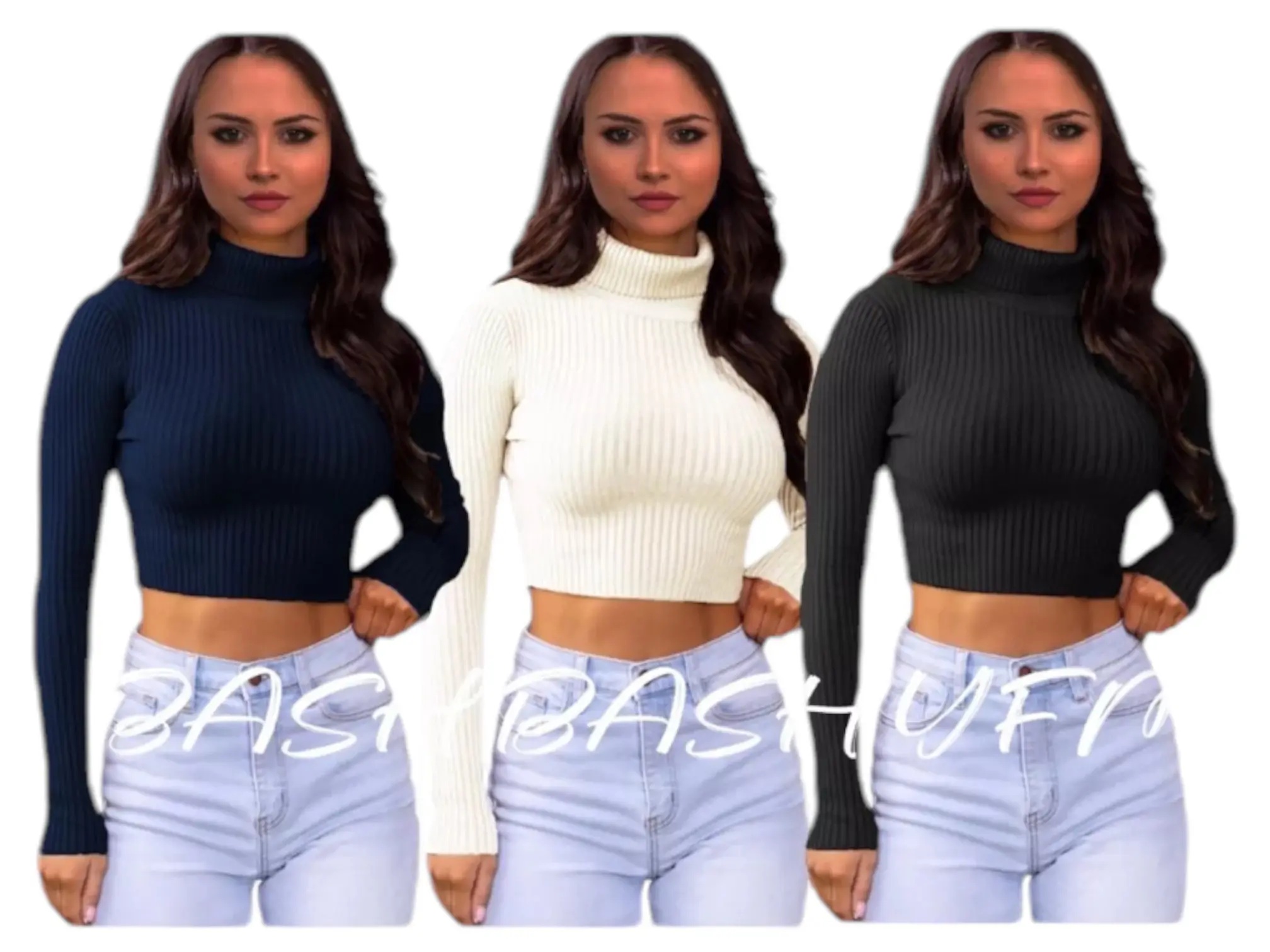 Polo Turtle Neck Jumper Women's Roll Ribbed Knitted Crop Top Long Sleeve T Shirt Fit Womenswear Comfy Day Knitwear Medium Navy Outdoor