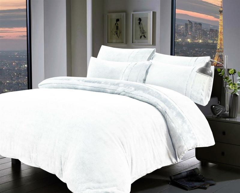 Diamante Teddy Fleece Duvet Quilt Cover Cosy Super Soft Bedding Set Pillow Case 3