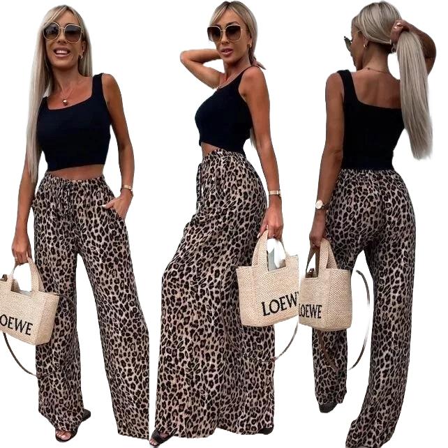 Womens Palazzo Trousers Ladies Leopard Animal Print High Waist Bottoms Pants Casual Comfort Comfortable Fashion Fit Womenswear Elastic Elegant Lightweight Polyester Statement Style 0