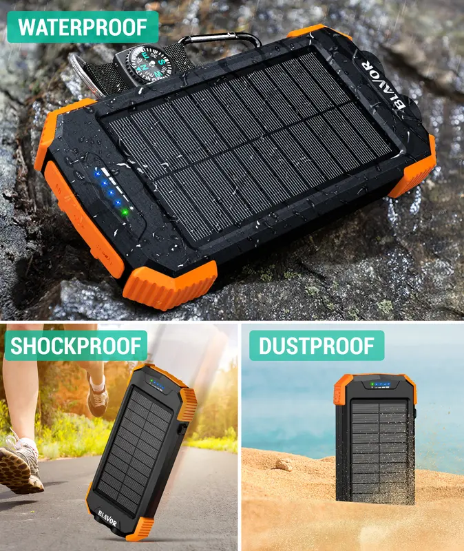 BLAVOR Solar Charger Power Bank, Portable Wireless Charger, 20Watts Fast Charging External Battery Pack with USB C for Cell Phones, Solar Panel Charger with Dual Flashlight for Camping 4