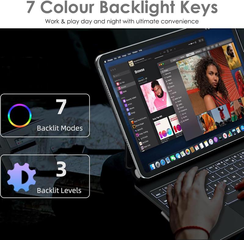 Magic Keyboard for Apple iPad Air 11" (M2) 2024, Air 5th/4th Gen, Magnetic Floating Stand, Precision Multi-Touch Trackpad, Backlight, for iPad Pro 11" (4th - 1st) Tablet Portable  Accessories Automatic 3