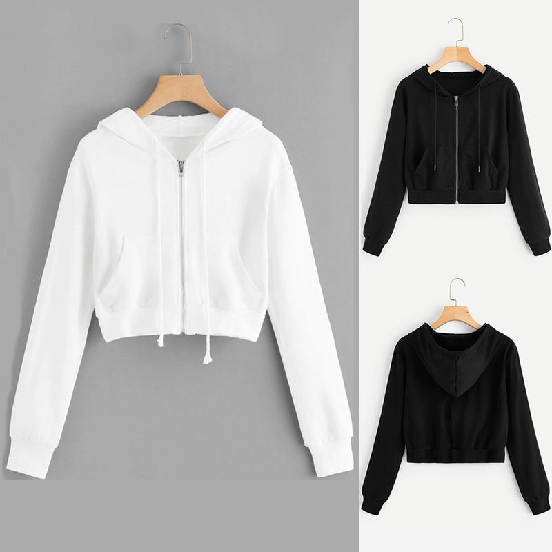 Zip Up Hoodie Women Solid Color Crop Top Y2k Aesthetic Hooded Tops Loose Leisure Academy Cardigan Tracksuits Autumn Sweatshirts 1