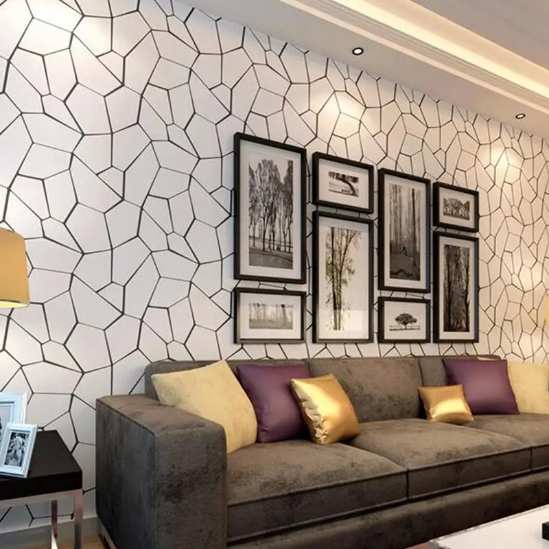 Lushhub PVC Abstract Geometric Removable Wallpaper White and Black (Need Glue) 2