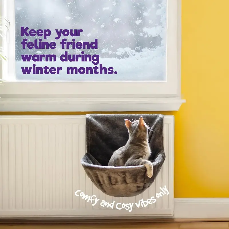 Deluxe Radiator Cat Bed, Round Cosy and warm fleece beds Basket Cradle Hammock, Solid & Durable Iron Frame handling heavier Animals, Perfect for Cats, Kittens, Puppy Dog (GREY). 1