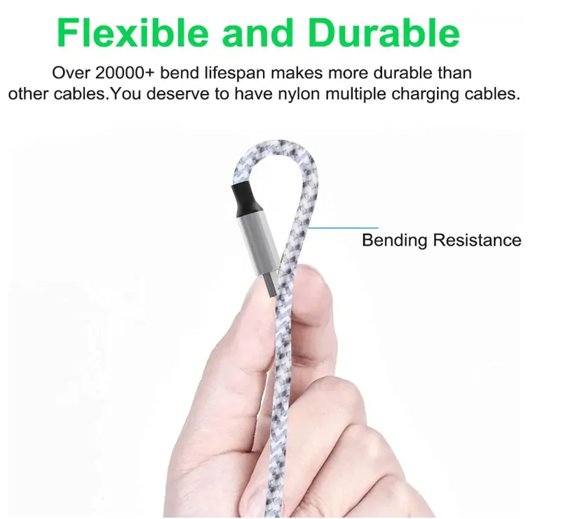 Multi 3 in 1 USB Long iPhone Charging Cable, Nylon Braided Universal Phone Charger Cord USB CMicro USBLightning Connector Adapter for Android/Apple/Samsung/LG/Pixel/Huawei/Xiaomi 3