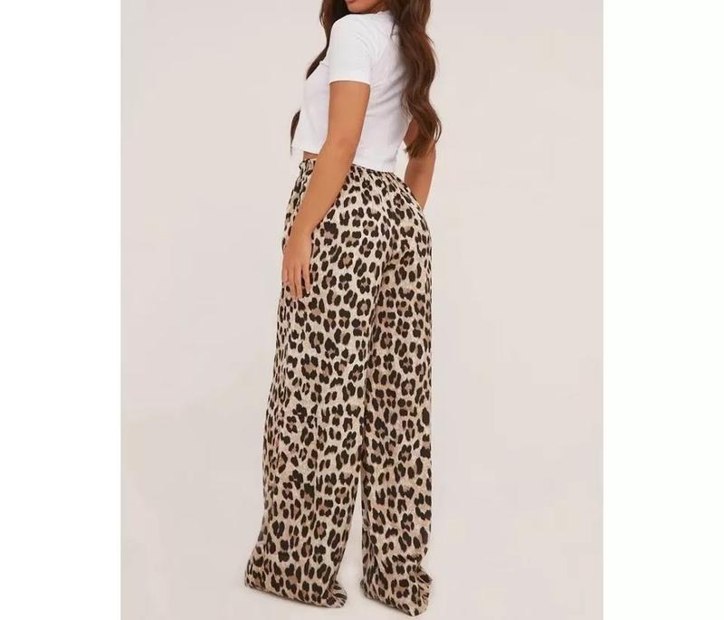 Womens Palazzo Trousers Ladies Leopard Animal Print High Waist Bottoms Pants Casual Comfort Comfortable Fashion Fit Womenswear Elastic Elegant Lightweight Polyester Statement Style 4